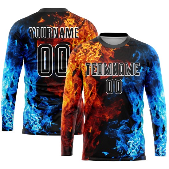 Black-White Jersey Flame Sublimation Figure Soccer Uniform Custom
