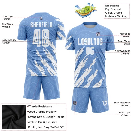 Uniform White Soccer Sublimation Custom Light Blue Jersey