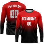 Soccer White-Black Red Fade Custom Sublimation Sleeve Fashion Uniform Long Jersey