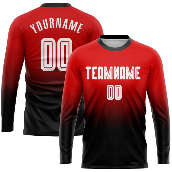 Soccer White-Black Red Fade Custom Sublimation Sleeve Fashion Uniform Long Jersey